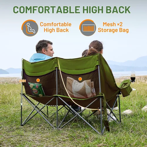 Vista 5 de Timber Ridge Silla de Campamento Doble, Sofá de Campamento Plegable para Exteriores de Servicio Pesado, Sillas de Campamento Loveseat Perfectas