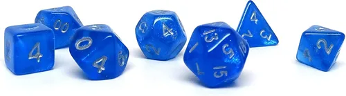 Vista 18 de Mini colección de dados poliédricos de 0.394 pulgadas - Incluye un D20, D12, D10, D8, D6, D4 y D00 (Aqua Shine)