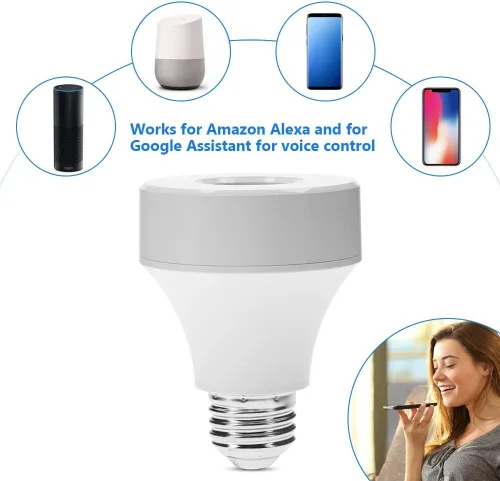 Vista 2 de Interruptor de base de bombilla con control WiFi, adaptador de soporte de lámpara inteligente para control inalámbrico, compatible con Android e
