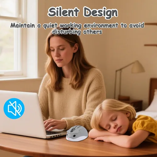 Vista 4 de Ratón inalámbrico Bluetooth lindo ratón de hámster de dibujos animados con receptor USB 2.4 GHz y Bluetooth modo dual silencioso Kawaii USB