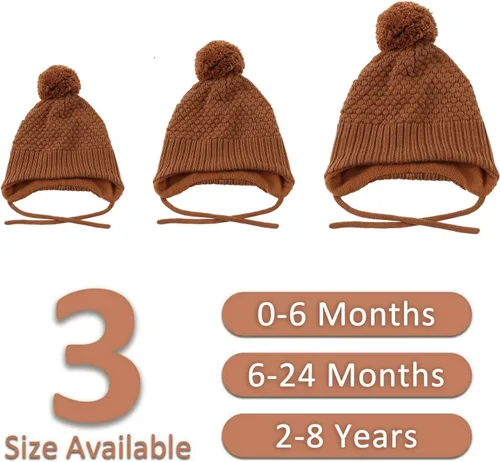 Vista 6 de Gorros de invierno para niña con forro polar para niños, gorro de punto con orejeras con pompón, de 0 a 8 años
