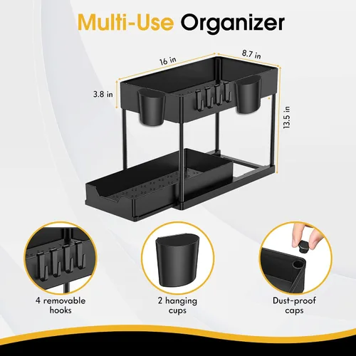 Vista 2 de Organizador para debajo del fregadero, organizador para debajo de la cama, organizador para debajo del gabinete, almacenamiento para fregadero