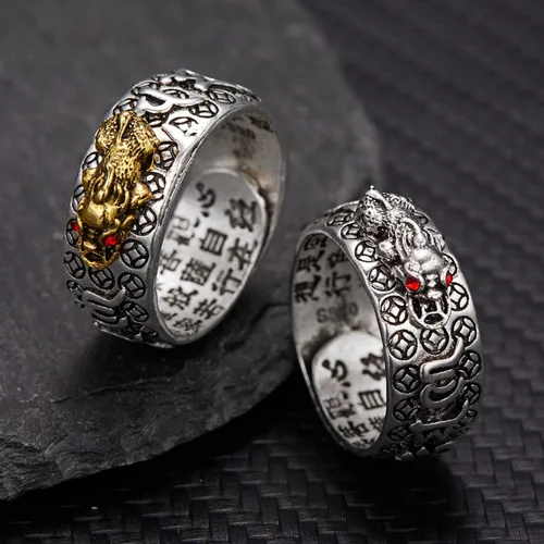 Vista 2 de Anillo Feng Shui Pixiu Mantra para - Anillo Ajustable Pixiu Mantra De La Suerte, Plata