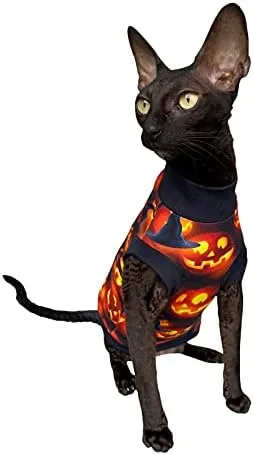 Vista 4 de Camiseta de gato sin pelo Luciano's Halloween para Sphynx y gato desnudo (grande)