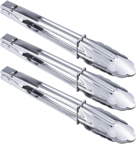Vista 12 de HINMAY Pinzas pequeñas de acero inoxidable para servir alimentos, cocinar, asar ensaladas (7 pulgadas, 3 piezas)