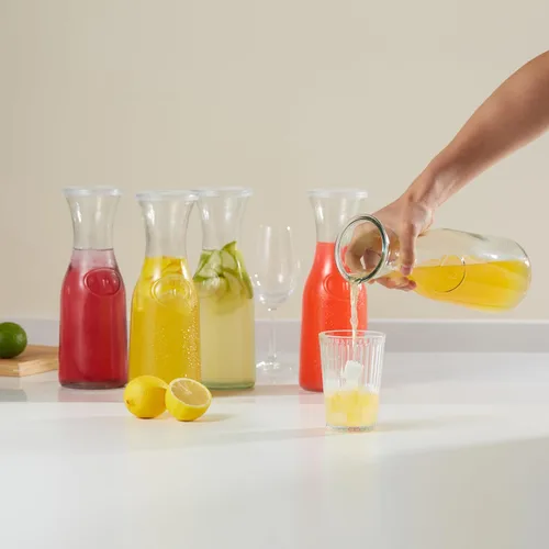 Vista 2 de KooK Jarra de vidrio, suministros de barra de mimosa, jarras con tapa, juego de 3, jarra de agua de vidrio, dispensadores de bebidas para fiestas
