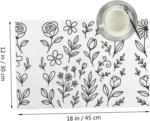Vista 2 de Rectangular Placemats Set of 4, Heat Resistant Flower Doodles Printed Kitchen Dining Table Mats