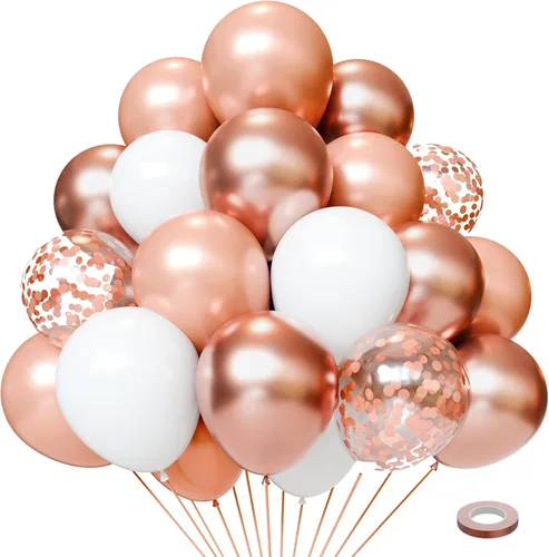 Vista 15 de Globos rosa y naranja, 55 globos de color rosa claro de 12 pulgadas, globos de confeti rosa y naranja para baby shower, cumpleaños, boda