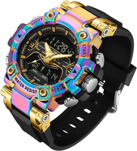Vista 13 de findtime Relojes de diseñador genial para hombre, color azul, gran cara, relojes para hombres, electrónico único, deportivo, militar, audaz
