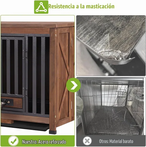Vista 3 de GUTINNEEN Muebles de Jaula para Perros Plegables Perrera para Perros Pequeños Medianos Grandes Casa de Madera Maciza para Perros con Cuenco Jaula