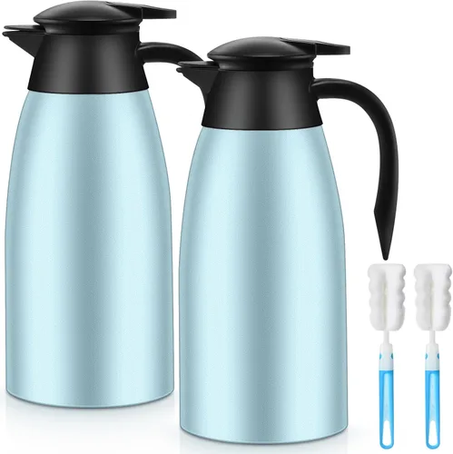 Vista 10 de Norme 2 jarras térmicas de café de acero inoxidable aisladas para líquidos calientes, dispensador térmico de jarra con cepillos para mantener