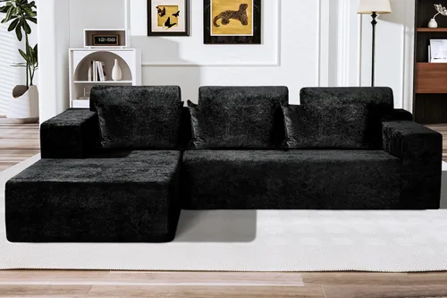 Vista 49 de HABUTWAY Sofá modular modular de 101 pulgadas con asiento profundo, moderno sofá convertible en forma de L, sofá tapizado con diván para sala