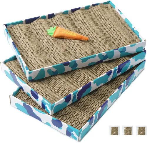 Vista 7 de PEEKAB Rascador de cartón reversible para gatos, almohadilla para rascar para gatos, cartón corrugado, incluye hierba gatera