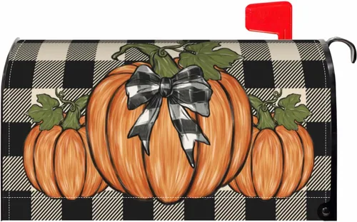 Vista 33 de Halloween Pumpkin Black Cat Mailbox Covers Magnetic Standard Size 18 X 21 Fall Maple leaves Spooky Themed Holiday Decorations Mailbox Wrap Post