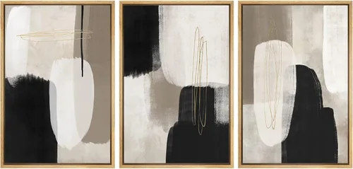 Vista 41 de SIGNFORD - Set de obras de arte en lienzo enmarcado para pared, ilustraciones abstractas de neblina del desierto en tonos neutros beige y marrón