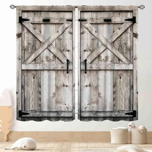 Vista 10 de Cortinas de puerta de granero, cortinas de madera rústica de granja, cabina de madera, tablón de madera, puerta de garaje de madera de granero