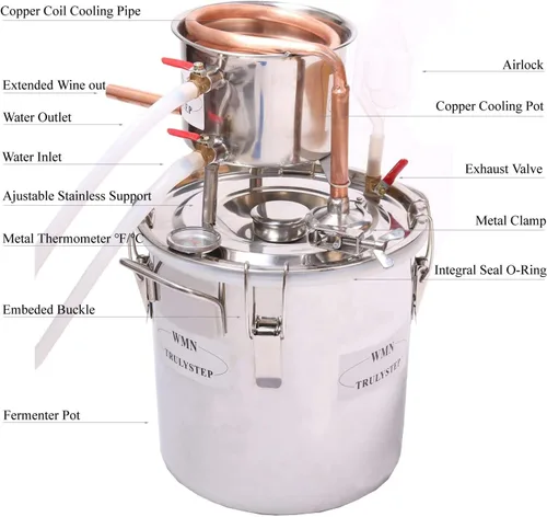 Vista 2 de bricolaje 2 Gal 10 litros Home Distiller Moonshine Alcohol Todavía inoxidable Thumper barril de cobre de la Caldera