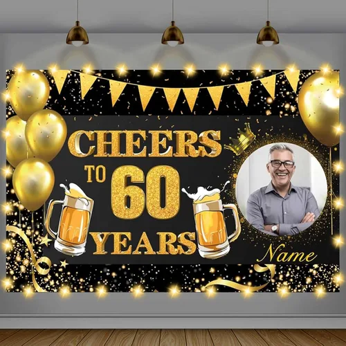 Vista 19 de Cartel de feliz cumpleaños beige personalizado para telón de fondo grande de feliz cumpleaños, globo aerostático, fiesta, interior y exterior