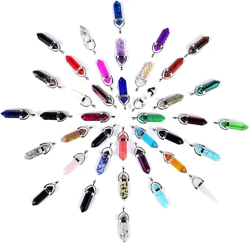 Vista 12 de Dije de bala de piedra de cuarzo auténtico, colgante de chakra de reiki, dijes de cristal a granel para fabricación de joyas 10 piezas amatista