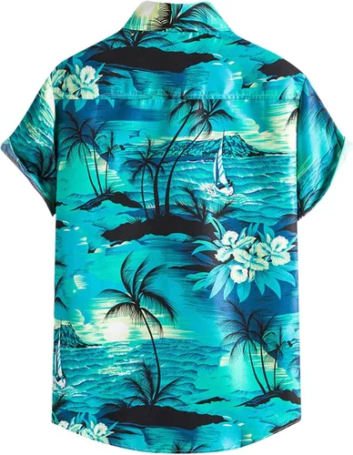 Vista 2 de Camisas hawaianas con estampado novedoso de verano para hombre, camisa de playa hawaiana de manga corta con flores