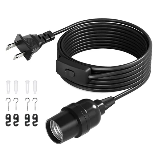 Vista 12 de DiCUNO Cable de extensión de linterna colgante E26, lámpara de control de interruptor de cable en línea para enchufar y apagar, 6.6 pies, negro