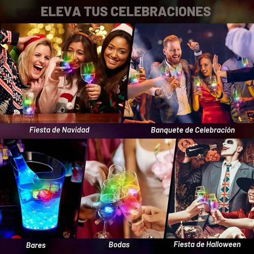 Vista 7 de 100 cubos de hielo iluminados para bebidas, cubos de hielo LED multicolor con luces cambiantes, cubos de hielo impermeables IP67 brillantes, eleva