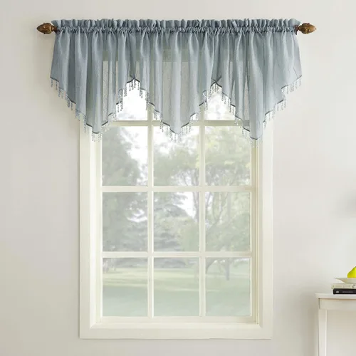 Vista 20 de No. 918 Erica - Juego de 3 cortinas de gasa triturada con cuentas transparentes con bolsillo para cortinero Amarillo