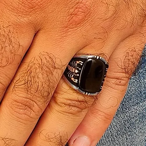 Vista 5 de Scorpion - Anillo de lujo de plata de ley 925 turco hecho a mano con piedra de ónice