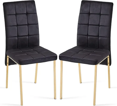 Vista 18 de Howtek Juego de mesa de comedor rectangular para 4, moderno de mediados de siglo con 4 sillas de cocina de terciopelo tapizado negro, juego de mesa