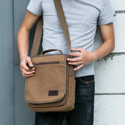 Vista 7 de XINCADA Bolsa de mensajero para hombre, bolsa de hombro de lona, bolsa de viaje, bolso cruzado para trabajo y negocios