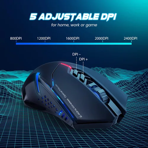 Vista 5 de T-DAGGER Ratón inalámbrico para juegos - USB, accesorios PC, ratones para computadora con luz LED, ratón ergonómico para juegos con 7 botones