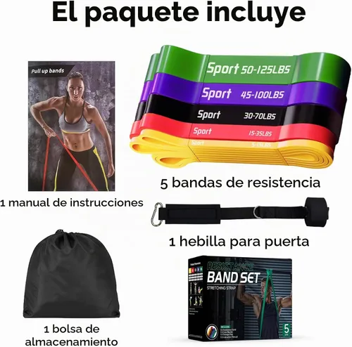 Vista 2 de Juego de bandas de resistencia con anclaje de puerta, bandas de asistencia para dominadas de múltiples niveles, bandas de ejercicio