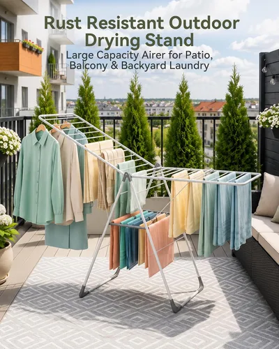 Vista 8 de APEXCHASER - Estante de secado de ropa de 2 niveles, 28 varillas plegables, ajustable No Assembly Needed, Rust-Proof Sturdy Frame, Foldable