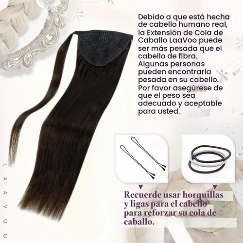 Vista 3 de LaaVoo Extensión de cola de caballo de cabello humano marrón para mujer, extensiones de cola de caballo marrón oscuro, extensiones de cabello humano