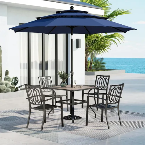 Vista 12 de MFSTUDIO Juego de mesa de comedor para patio al aire libre con paraguas, 4 sillas giratorias y 1 x 37 cuadrado Bistro forjado Iorn Slat mesa grande