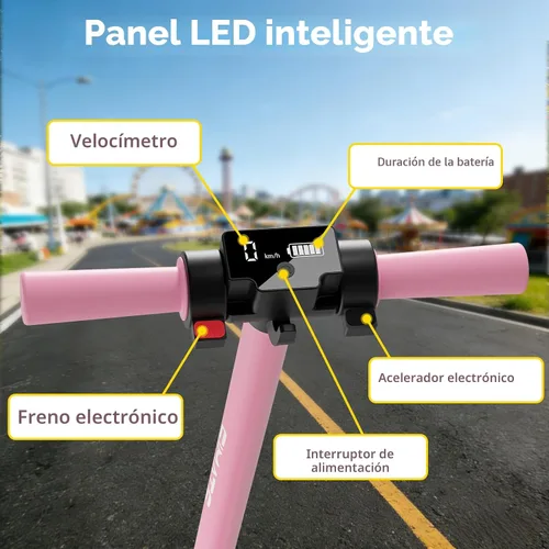 Vista 7 de SIMATE Electric Scooter for Kids 6-14, e Kick Scooter with LED Display and Colorful Lights, Adjustable Height and Foldable, Double Brake, Gifts for