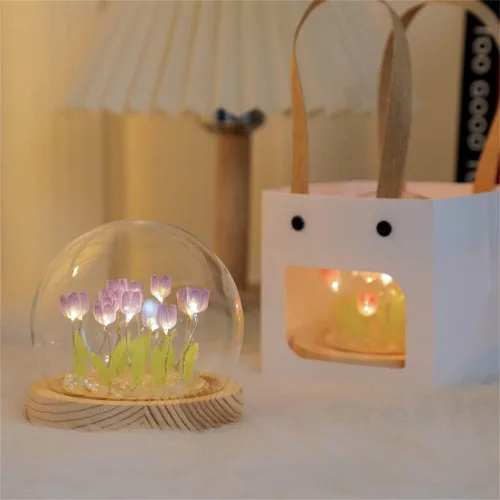 Vista 5 de Lámpara de mesa LED de tulipán, hecha a mano, luz nocturna de tulipán hecha a mano, lámpara LED de tulipán, adorno de escritorio de regalo, adorno