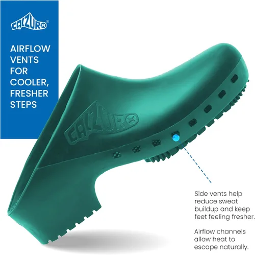 Vista 3 de CALZURO Zuecos de Trabajo Clásicos Sin Agujeros - Zuecos de Enfermería Unisex - Zapatos Antideslizantes - Zapatos de Cocina de Goma Autoclavables