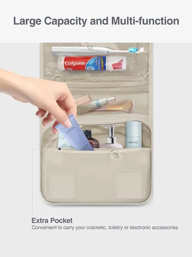 Vista 7 de Luxtude Neceser colgante para mujer con gancho para colgar, bolsa de artículos de tocador de viaje resistente al agua, bolsa organizadora de viaje