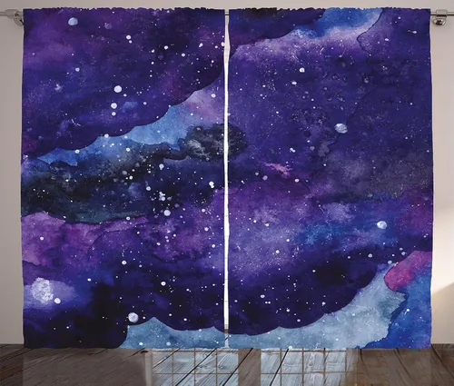 Vista 12 de Ambesonne Cortinas de cielo nocturno, estrellas estrelladas de nebulosa en el desierto, monumento valle, Utah, Arizona, paisaje de Estados Unidos