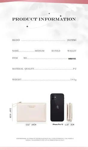 Vista 4 de JIUFENG Cartera con cremallera para mujer, con bloqueo RFID, multiusos, para monederos, tarjetero, monederos cortos Beige