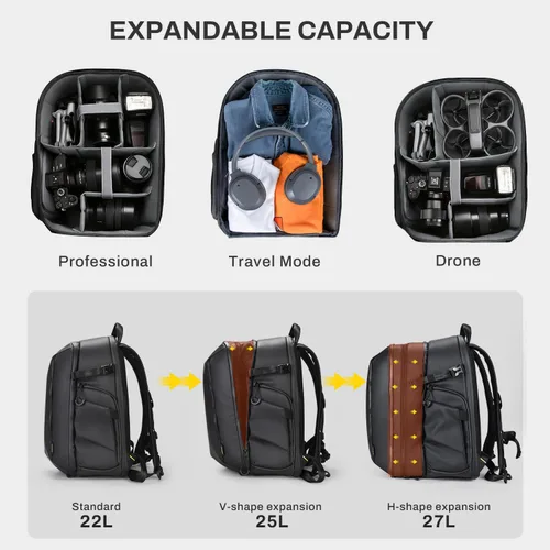 Vista 2 de RaLeno Camera Backpack, 22L+5L Expandable Camera Bag for Photographers