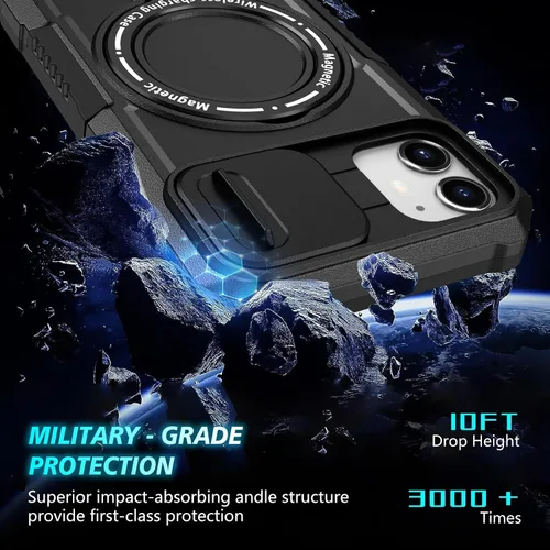 Vista 5 de Funda magnética para iPhone 11, soporte de anillo con ventana corrediza, funda protectora mate a prueba de golpes para iPhone 11 6.1, fundas