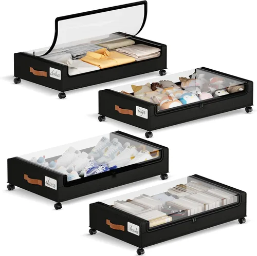 Vista 11 de Yecaye Almacenamiento Debajo de la Cama con Ruedas, 2 Paquetes de Cajas de Almacenamiento Debajo de la Cama con Tapas Transparentes y Etiqueta, 60L
