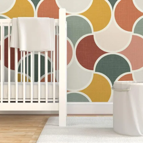 Vista 6 de Muestras de papel tapiz para despegar y pegar, tonos de tierra geométricos bohemios, terracota, rojo, rubor, rosa, salvia, verde, desierto