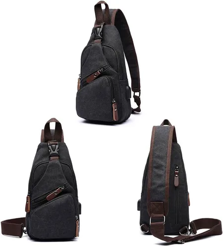 Vista 2 de Bolsa bandolera de lona, mochila cruzada, mochila de hombro casual para hombres y mujeres, actividades al aire libre, ciclismo, senderismo, viajes
