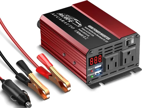 Vista 9 de Inversor de corriente para automóvil de 400 W, CC 12 V a 110 V CA, adaptador de enchufe de automóvil con toma y pantalla digital/puertos de carga
