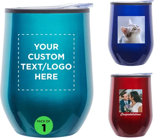 Vista 9 de DISCOUNT PROMOS Vasos de vino personalizados sin tallo de 12 onzas, juego de 6/12/24, paquete a granel personalizado, aislados, perfectos para vino