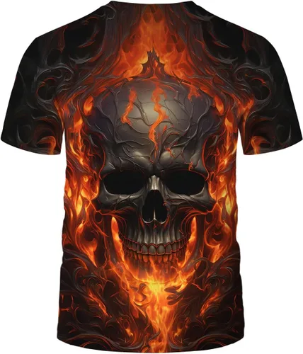 Vista 2 de Srcnhim Camiseta de verano con estampado de calavera y cielo estrellado en 3D para hombre