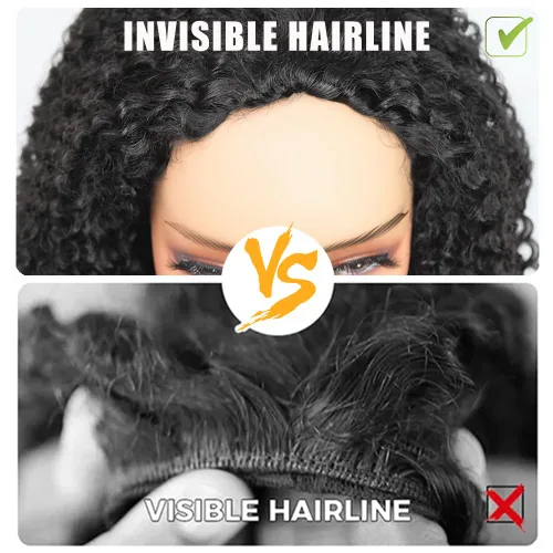Vista 5 de Miss Lee - Peluca de media peluca rizada de 200% de densidade 3 en 1 de cabello humano sin pegamento para mujeres, con cordón de ajuste, sin